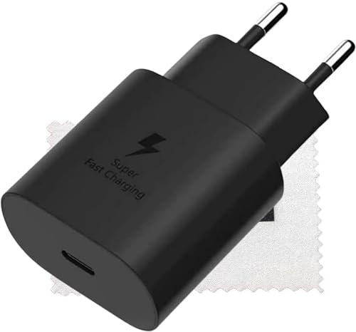Caricabatterie originale EP-TA800 25W per Samsung Galaxy S21, S21 Plus, Galaxy S21 Ultra, S20, S20 5G, S20 FE, S20 Plus, S20 Plus 5G (senza cavo dati) con panno per pulizia schermo