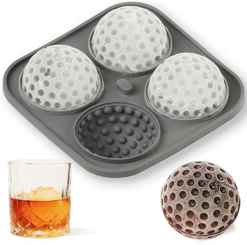 Amyandone Ice Ball Mold, Large Golf Ball Shaped Silicone Sphere Ice Cube Molds with Funnel Lid, 4 Cavities Big Round Ice Cube Tray for Whiskey/Cocktail/Fruit Drinks/Ice Cream/Wax Melt/Candle