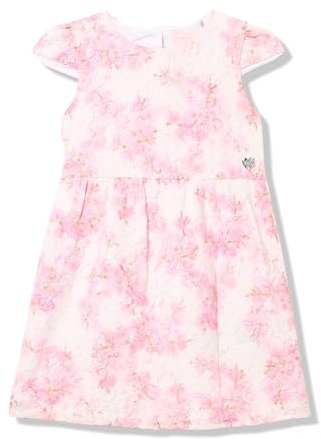 GUESS Abito floreale in pizzo a maniche corte per ragazze, Stampa Fiori Di Cili, 24 mesi