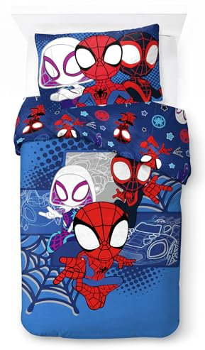 Jay Franco Marvel Spidey und Seine Super-Freunde Vroom - Bettbezug Set für eine Person - inklusive Kissenbezug 50x70 Baumwolle, warme Marvel Bettwäsche