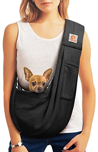 Tomkas Small Dog Sling Carrier - Classic Pocket & Classic Strap & Classic Pocket - for 3-10 lbs Pets(Black)