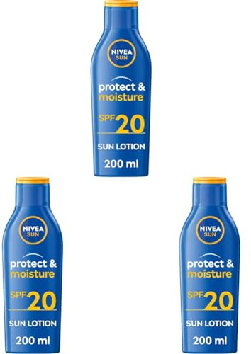 NIVEA SUN Protect & Moisture Sun Lotion SPF 20 (200 ml), Suncream with Vitamin E, Provides 48 Hour Moisture and Immediate UVA & UVB Protection (Pack of 3)