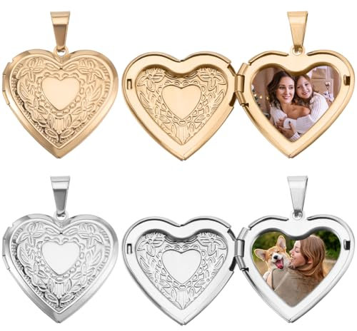 Beebeecraft 1 Box 4 Stück Medaillon Herzanhänger Charms 18 Karat Vergoldet 316 Edelstahlbänder Herz Bilderrahmen Charms Für Die Schmuckherstellung Zum Selbermachen (Gold Silber)