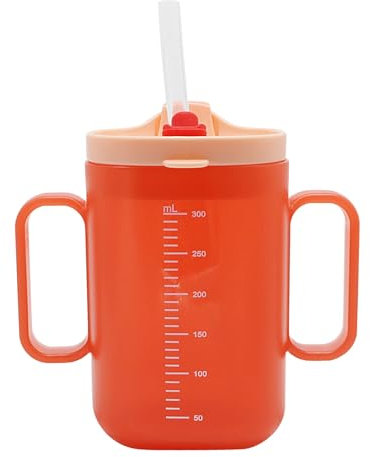 Viceda 300ml Sippy Cup with Straw, Hospital Liquid Feeding Cup for Disabled and Maternity Patients, for Safe Drinking of Water, Porridge and Soup,Kids Controlled Drinking Mug with Graduated Scale