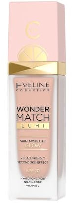 Eveline Cosmetics Wonder Match Lumi Radiant Foundation mit Vitamin C & Hyaluronsäure - SPF 20, 4 Nuancen, Vegane Formel