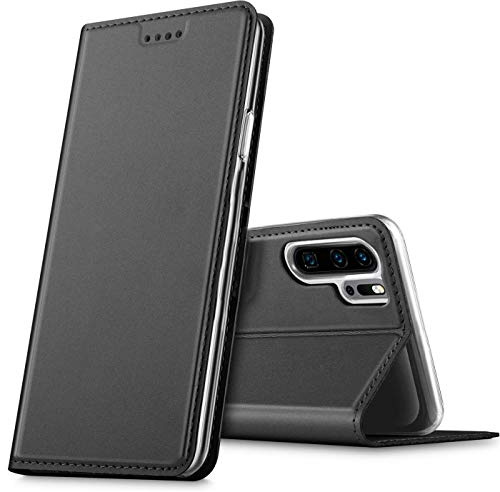 CoolGadget Handyhülle für Huawei P30 Pro Klappbar mit Kartenfach Schwarz | Kreditkartenfach innen, Aufstellfunktion, 360 Grad Rundumschutz, erhöhter Schutzrand, transparente TPU Innenschale