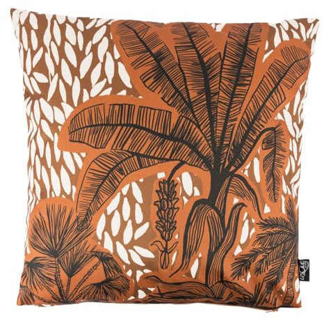 SCHÖNER LEBEN. Outdoor Kissen aus Kunstfaser Palmen braun schwarz Creme 45x45cm
