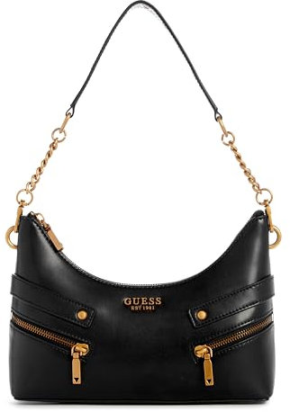 GUESS Women's Trissa Top Zip Shoulder Bag, Black/White, One Size