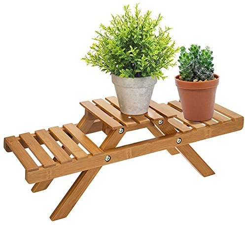 2-stufiger Pflanzenständer, Tisch-Bambus-Präsentationsständer, kleines Pflanzenregal für die Fensterbank im Innenbereich, Moderne Wohnkultur für den Schreibtisch, solide und stabil