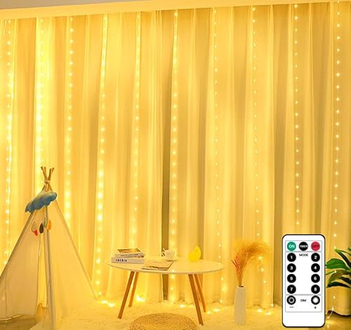 300LED Guirlande Lumineuse,3x3M USB Rideau Lumineux Noel Intérieur,8 Modes d'Eclairage Dimmable avec Télécommande et Minuterie, pour Noël, Mariage, Anniversaire, Fenêtre