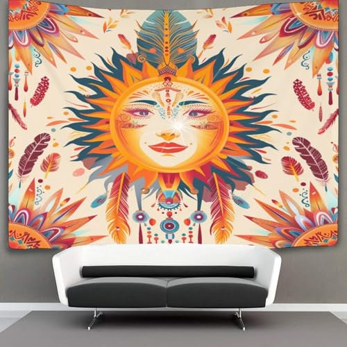 KWFYBEHZ Sonne Wandteppich, Schlafzimmerästhetik Indie Wandteppich, Raumdekoration,Wandteppiche,Wandteppich Boho Wandbehang,Wandkunst 180cmx230cm