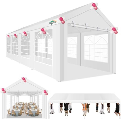 COBIZI Pavillon 3x9m, Partyzelt 3x9m Wasserdicht Stabil, mit PE-Plane inkl, Erdnägel und Seile, Metall Gartenzelt, UV-Schutz 50+ Luxus Hochzeitszelt Festzelt, Weißes Zelt