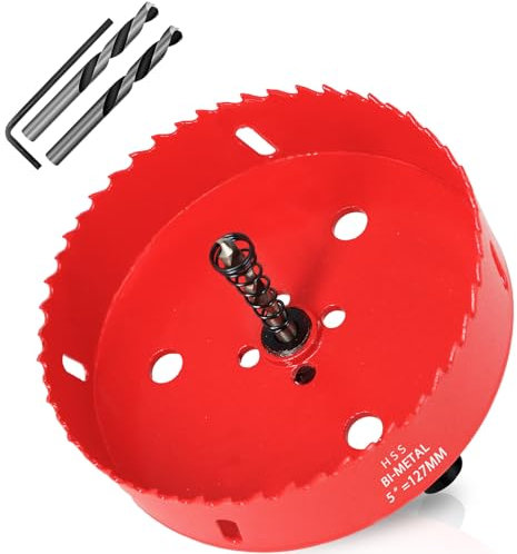 KACNON Scie Cloche Bi-métal 127 mm, M42 HSS Bimétallique Scie Trèpan, avec Adaptateur de Tige Triangulaire et Foret de Centrage, pour le Bois, Métal Mou, Plastique, Verre, Carrelage, Céramique