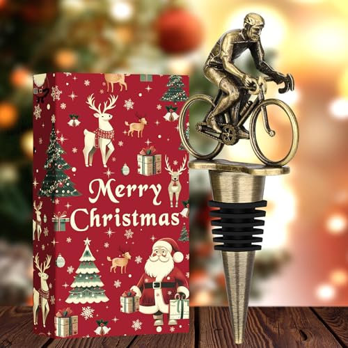 LKKCHER Idee Cadeau Noel, Bouchon de Bouteille de Vin Vélo, Cadeau Noel Homme, Cadeau Noel Papa, Cadeau de Fête des Pères, Bronze avec Emballage de Noël et Carte de Noël