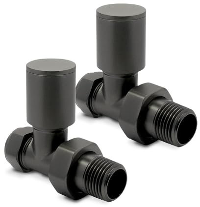 Brushed Gunmetal Straight Modern Standard Rounded Radiator Towel Rail Valves Central Heating (Pair) 1/2 BSP