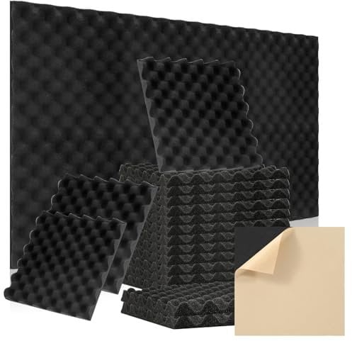 Ollewiellan 24er Akustikschaumstoff Akustikpaneele Selbstklebend 30x30x2.5cm Schalldämmung Absorption von Echos,Schallschutz für Haus und Studio,Gaming Deko,Podcasts,Schwarz Konkav