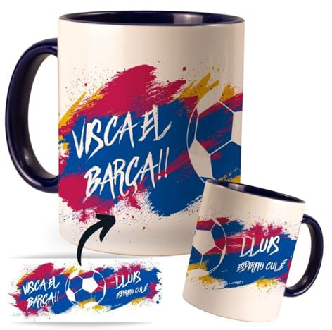 Taza Personalizada con nombre de tu equipo de Fútbol. Tazas de Desayuno personalizada. Regalo Original para Aficionados del Futbol. Regalos Mundial Fútbol (Barcelona)