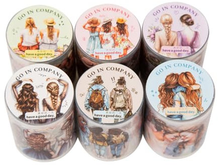 Alideco 6 cintas adhesivas decorativas vintage literarias para niñas viajan en pares, cinta PET ideal para suministros de diario de viñetas, artes, álbumes de recortes, manualidades, planificadores