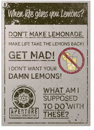 Displate PORTAL GAME Metallposter PORTAL GAME Poster Zimmer Plakat Zimmer Poster wandbilder deko PORTAL GAME Bilder Poster PORTAL GAME Deko - Portal - When Life Gives You Lemons Poster 45 cm x 32 cm
