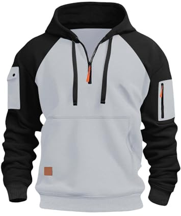 Mens Hoodies Half Zip Pullover Work Jumpers Military Tactical Sweatshirts | Sport Hooded Sweatshirts Winter Jackets Long Sleeve Hoody Top Zipper Pockets Comfort Casual Fashion Travel Gym Work Coat