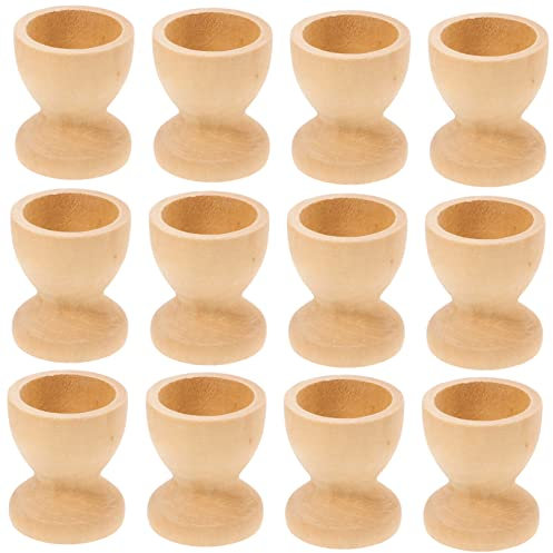12pcs Wooden Egg Cups - Natural Wooden Egg Holders for Kitchen - Dining Table and Easter Decoration for Serving Soft Boiled Eggs and Creative DIY Crafts