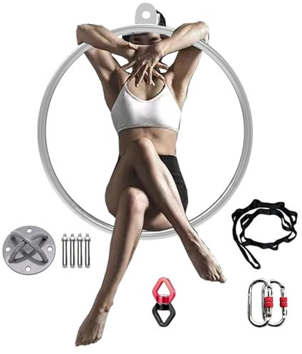 TUPOSTAR Luftring, Luftring-Set, Luftring Mit Einem Punkt, Luftring Aus Edelstahl, Yoga-Reifen, LuftausrüStung FüR Zirkusse, FüR Akrobatik-Auftritte, Luftfitness,Diameter 90cm,32mm