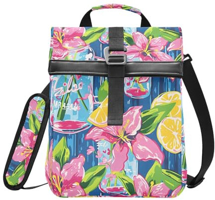 Isolierte Lunchtasche, Roll-Top-Lunchboxen für Damen und Herren, Lily Pulitzer Mason Jars Faltbare Rolltop Lunchbox Wiederverwendbare Kühltasche mit Schultergurt