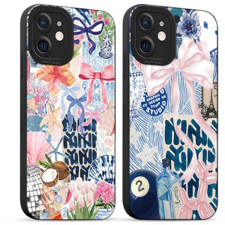 Yirlbey 2 Stück für iPhone 12 Mini Hülle 5,4 Zoll Collage Handyhülle Aesthetic Motiv Schleifen Muster Design, Weiche Bunt Silikon TPU Bumper Ultra Dünn Kameraschutz Schutzhülle Mädchen Case
