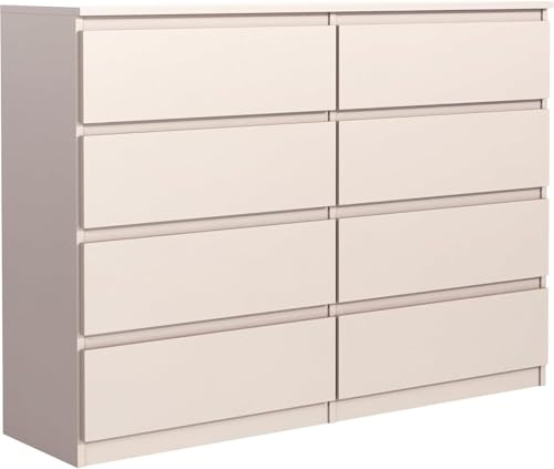 MebLocker Kommode 140 cm, 8 Schubladen, Kaschmir | Sideboard, Wohnzimmer Flur Schlafzimmer, Moderne Schlafzimmermöbel, Kommodenschrank 138,5x101,5x39 cm