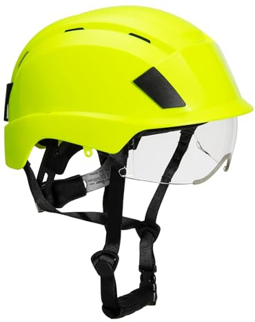 Portwest PS80 Integrated Visor Helmet Safety Head Protection ABS EPS Polycarbonate Shell Integrated Retractable Visor Wheel Ratchet Vented Cooling Airflow Lateral Deformation CE Certified