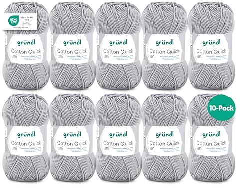 Gründl Laine Cotton Quick uni Fil à crocheter 10 pelotes 50 g, Moyen