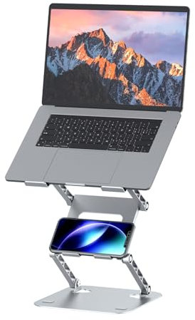 MOXYOY Laptop Stand for Desk, Foldable Computer Riser, Height & Angle Adjustable Laptop Holder with Heat-Vent, Compatible with All Tablets, Desktop, Laptops of 10-17.3