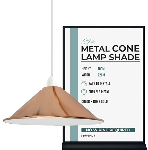 LEDSone Industrial Metal Lamp Shade 22cm Wide, 8cm Height,Vintage Cone Pendant Light Cover, Modern Retro Ceiling Lighting for Kitchen, Dining Room Easy Fit Light Shade