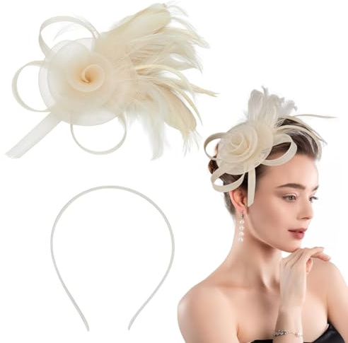 arricraft Damen Tea Party Stirnband Hüte Champagner Cocktail Blumennetz Federn Mit Haarspange Und Clip Fascinator Hüte Für Frauen Kopfbedeckung Für Hochzeiten Und Kirchen