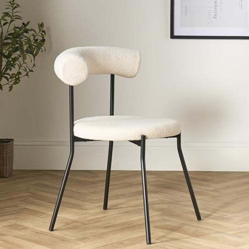 OHS Boucle Dining Chair with Solid Metal Legs, Modern Upholstered Kitchen Chair with Padded Seat & Backrest Luxurious Soft Comfy Dining Chairs for Home Restaurant, Cream