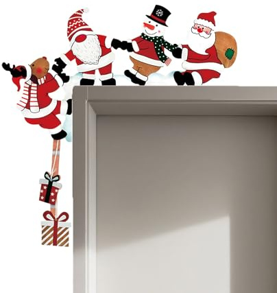 HYZSHL Türrahmen Deko Weihnachten, Weihnachtsdeko Türrahmen Mit Niedlichem Zwerg Weihnachtsmann, Holz Türdeko Weihnachten Zum Aufhängen, Festliche Dekoration für Haustür und Fenster