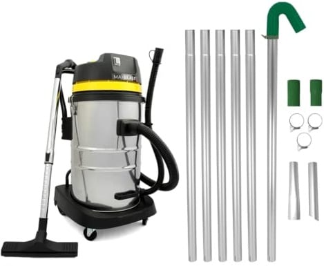 Gutter Cleaning System 60L Wet & Dry Hoover & 24ft Gutter Vacuum Pole Kit Long Reach Drain Pipe Sucker 1.2m - 7.2m 51mm Diameter Aluminium Nozzles 1400w Triple Motor Industrial 1.5m Hose 9m Cable