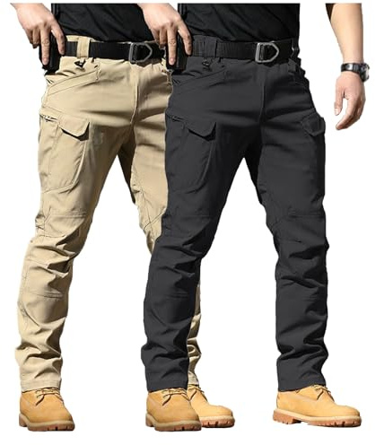 POIUIYQA Lot de 2 Pantalon Tactique Homme Cargo Treillis Militaire Randonnée Chasse Pantalon de Travail Pantalon Cargo Homme Tactique Combat Stretch Extensible Séchage Rapide (Pas de Ceinture)