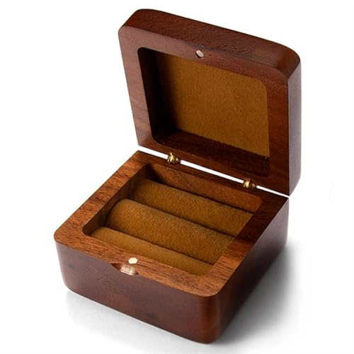 XPJYUA Portagioie Quadrato in Legno a Forma di Cuore Scatole for Anelli for proposte Orecchini Portatili Piccoli contenitori Cassette Legno(Square 6x6x3.5cm)
