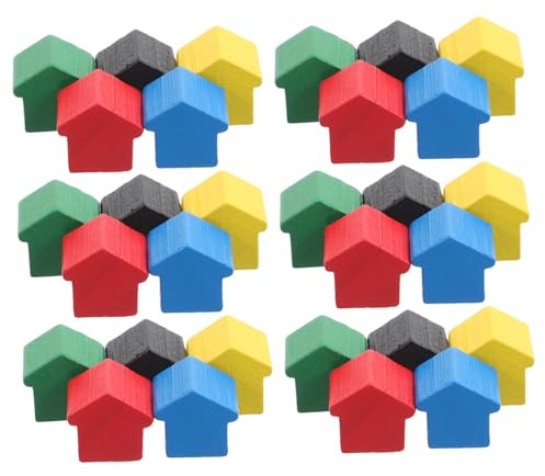 LRXIYODE 50 Stück Teiliges Holzspiel zubehör Set Bunte Spielfiguren Häuser Hotels für Brettspiele Kinderfamilien Strategisches Schachspiel Zubehör für Interaktives Spiel und Lernspaß