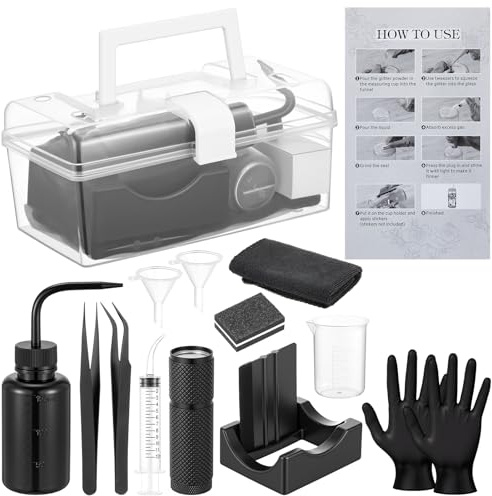 LemonRoad 15 Pcs Snow Globe DIY Tumbler Tool Kit Include Storage Box Squeeze Bottle Funnel Silicone Cup Cradle Measuring Cup Flashlight for Beginner Making Supplies Thanksgiving Day Gifts (Black)