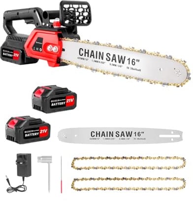 Bellanny Electric Chainsaw - 16 Cordless Chain Saw 21000RPM Chain Speed, 2 Rechargeable 4.0Ah Batteries 2 Chains & Chain and Guide Bar Handheld Chainsaws for Cutting Wood,Garden Pruning Tree Trimming