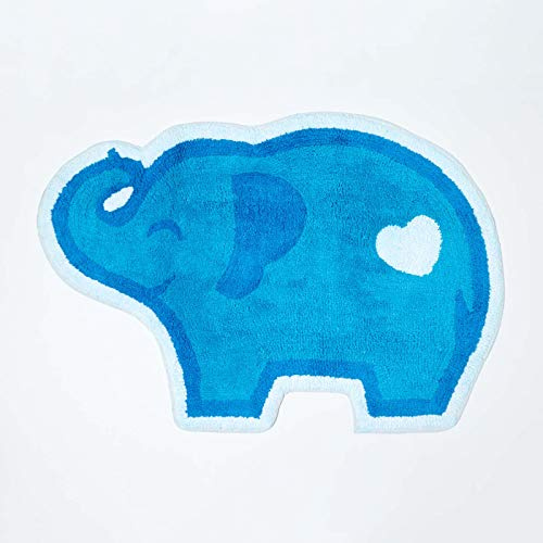Homescapes Kinderteppich Blauer Elefant Bunter Teppich, Vorleger 60 x 85 cm. Farben: Blau und Weiß. Geeignet für Badezimmer oder Kinderzimmer.