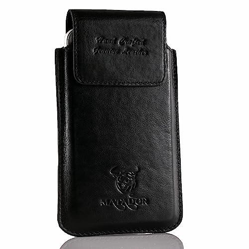 MATADOR kompatibel mit iPhone 6 / 6s / SE (2020/2022) Ledertasche Echt Leder Hülle Case Magnet Clip Schlaufe Schwarz