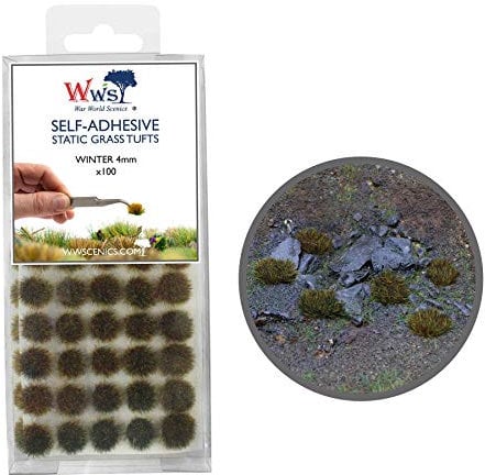 War World Scenics 4mm Winter Selbstklebende Statische Grasbüschel x 100 - Modellbau Modellbahn Landschaftsbau Diorama Miniatur Tabletop Spiele Wargame Modelleisenbahn Geländebau