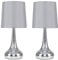 MiniSun | Modern Chrome Teardrop Touch Table Lamps with Grey Fabric Shades | Table Lamps, Home Décor & Improvement Essential | Set of 2