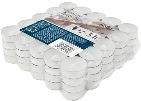 Hofer Bougies Chauffe-plat - 100 pièces - 5 heures de combustion - Cire non parfumée, sans gouttes, longue durée, qualité UE