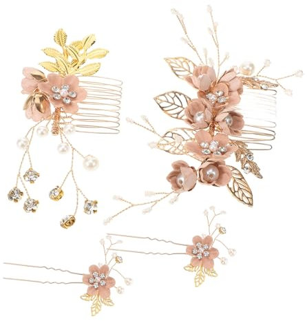 Toyvian 4 stücke Strass haarkämme floral Braut Kopfbedeckung Kristalle Stirnband dekorative Braut Stirnband Hochzeit Abend haarteile (Rosa)