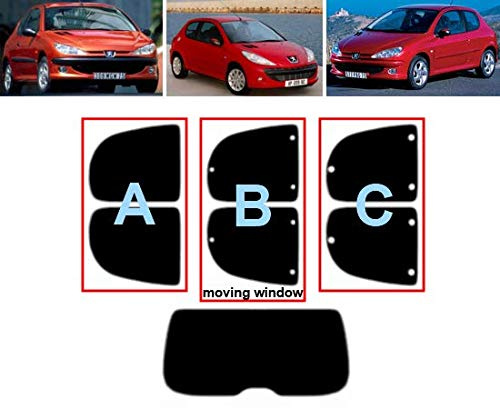Passgenaue Tönungsfolie für-Peugeot 206 3-Türen 1999-2010 Heck/Seitenscheiben (05% Tiefschwarz, C)