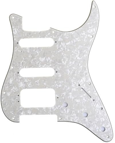 Musiclily Pro 11 Löcher Round Corner HSS Strat Pickguard Gitarren-Schlagbrett für USA/Mexican Stratocaster 3-screw Humbucking Mounting Open Pickup,4 lagig Parchment Pearl